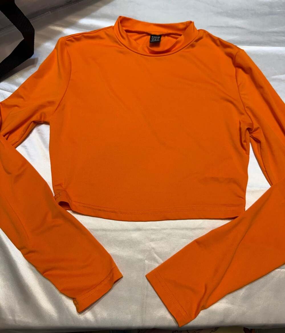 Shein Women's Orange Long Sleeve Mock Neck Crop Top Size S